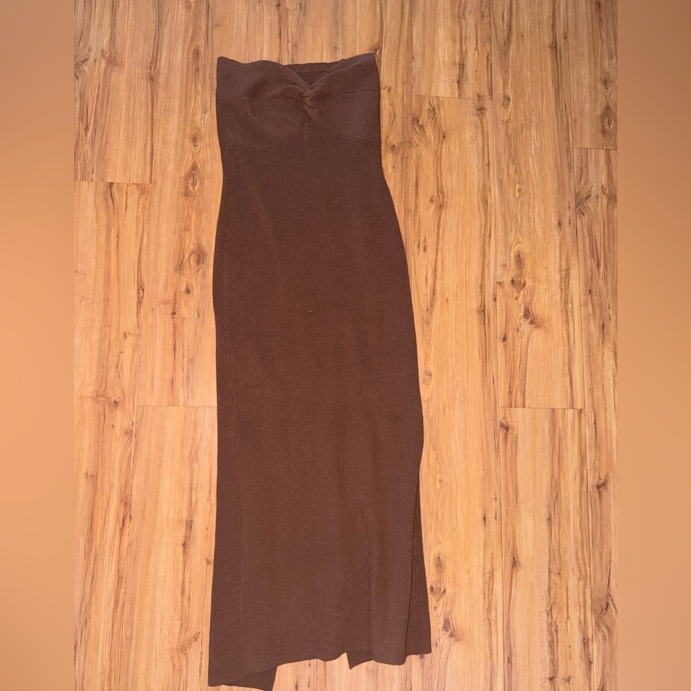 Elegant Brown Strapless Maxi Dress